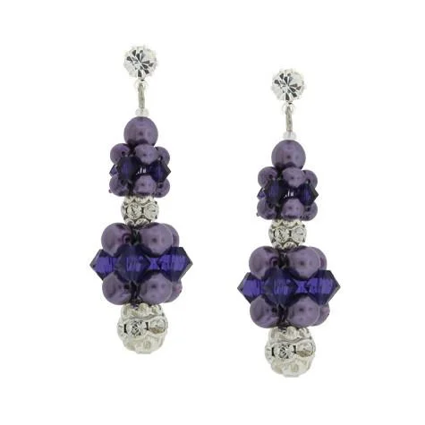 Thin hoop earrings-Purple Cluster Drop Earrings