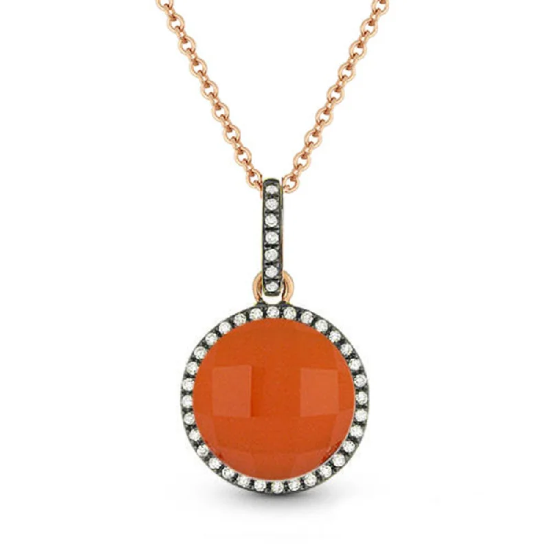 Quirky bead necklaces-1.93Ct Agate 16"pendant Necklace In 14K Rose Gold