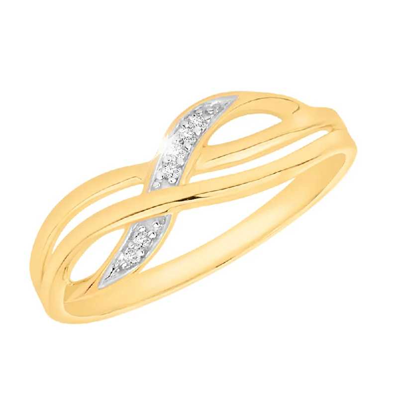 Bright crystal rings-9ct Yellow Gold Diamond Cross Over Ring with 6 Brilliant Diamonds