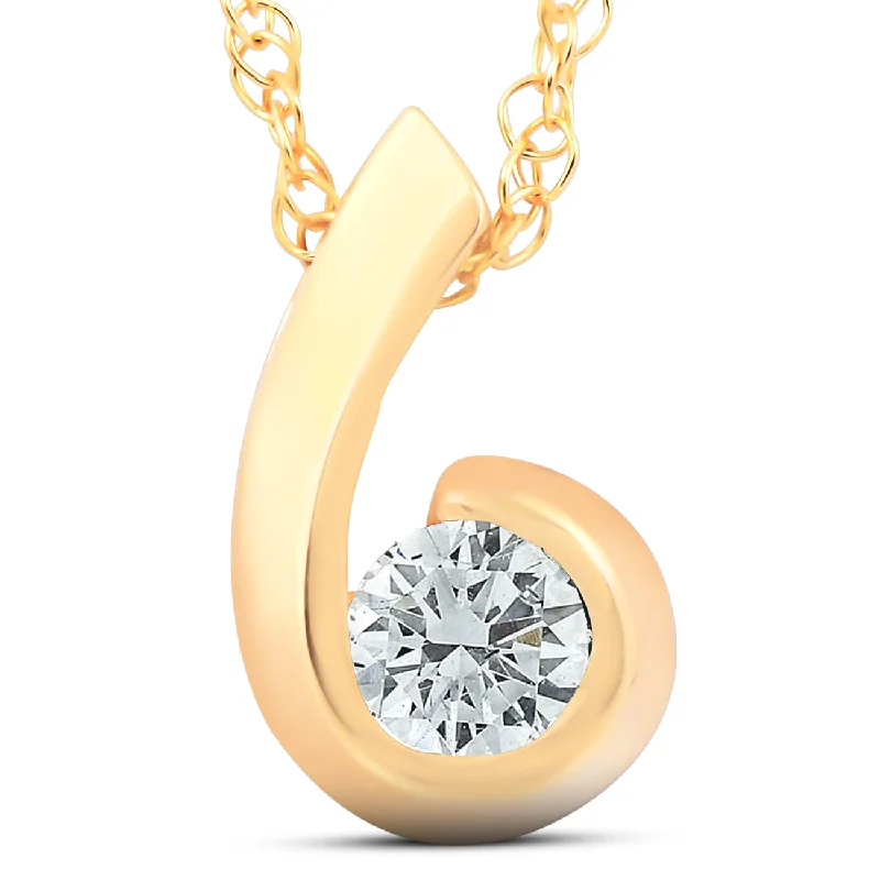 Quartz healing necklaces-1/4ct Solitaire Round Diamond Pendant 14K Yellow Gold