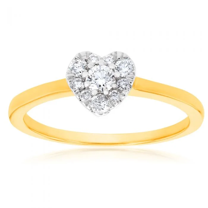 Pure form rings-Luminesce Lab Grown Diamond 1/4 Carat Heart Dress Ring in 9ct Yellow Gold