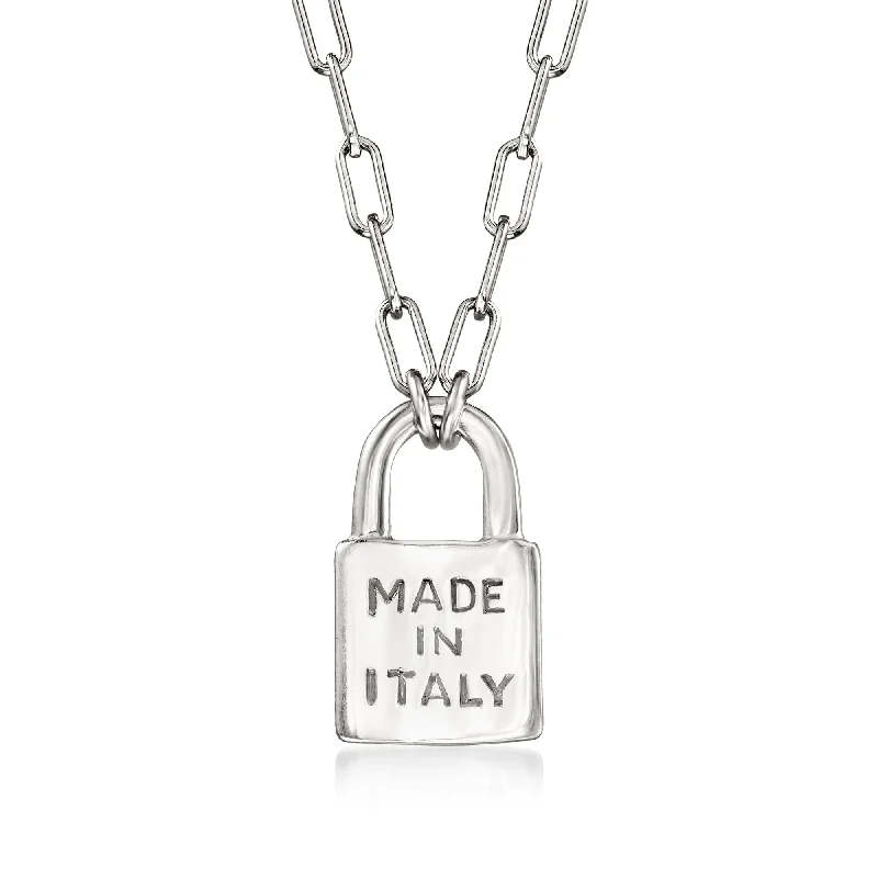 Rolled knot necklaces-Ross-Simons Italian Sterling Silver "Made in Italy" Lock Pendant Paper Clip Link Necklace