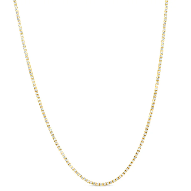 Bead-twisted necklaces-7 1/2Ct TW Round Diamond Tennis Necklace 14k Yellow Gold 17"