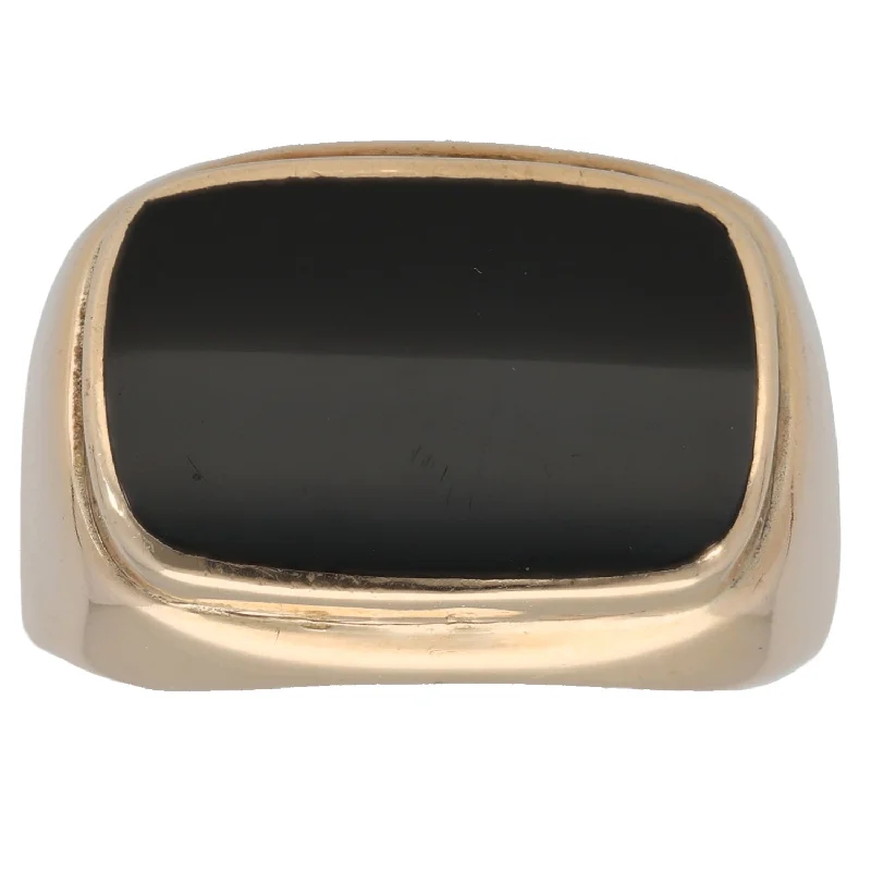 Round gem rings-9ct Gold Onyx Signet Ring Size S