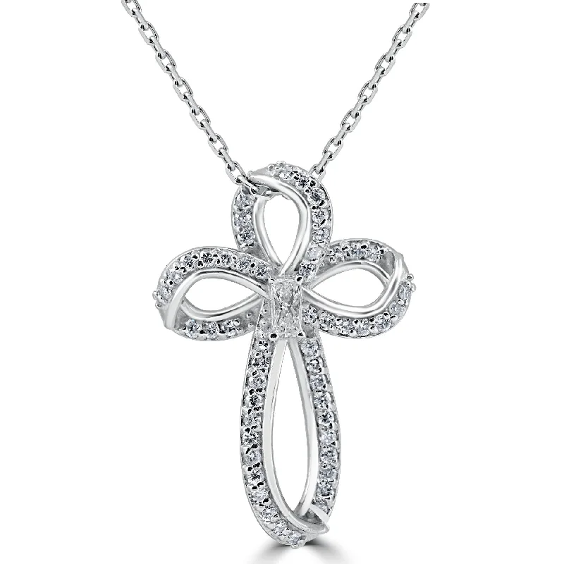 Broad bib necklaces-Certified 1/3 Ct Diamond Cross 14K White Gold With 1" Tall Necklace