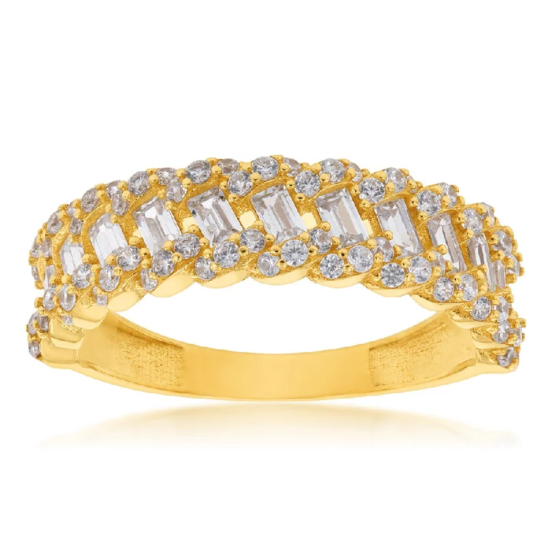 Clear bead rings-9ct Yellow Gold Cubic Zirconia On Fancy Mesh Ring