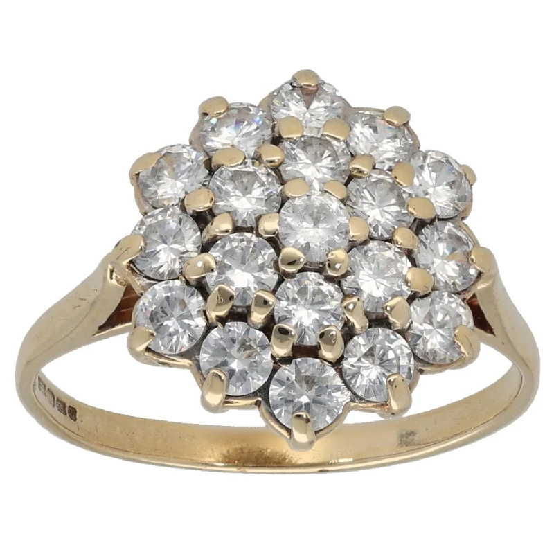 Heavy stone rings-9ct Gold Cubic Zirconia Cluster Ring Size L