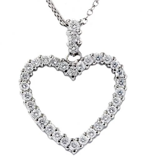 Triple birthstone necklaces-3/4ct Real Diamond Heart Shape Pendant 14K White Gold