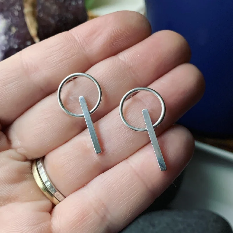 Thick ring earrings-Sterling Silver Circle/Line Post Earrings