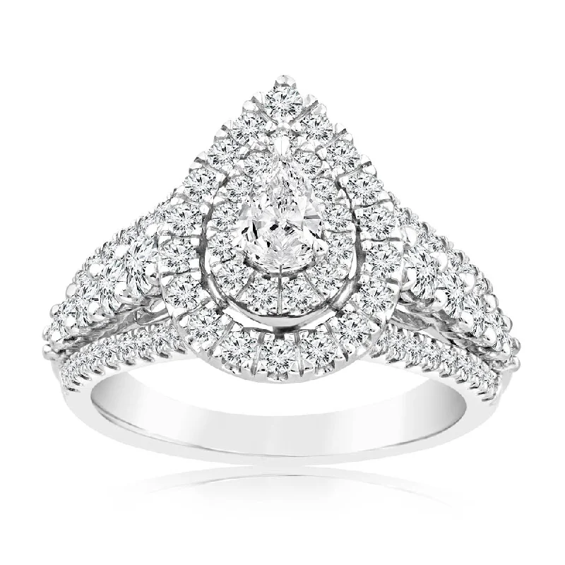 Pure modern rings-1.40 Carat Diamond Cluster Pear Ring in 14ct White Gold