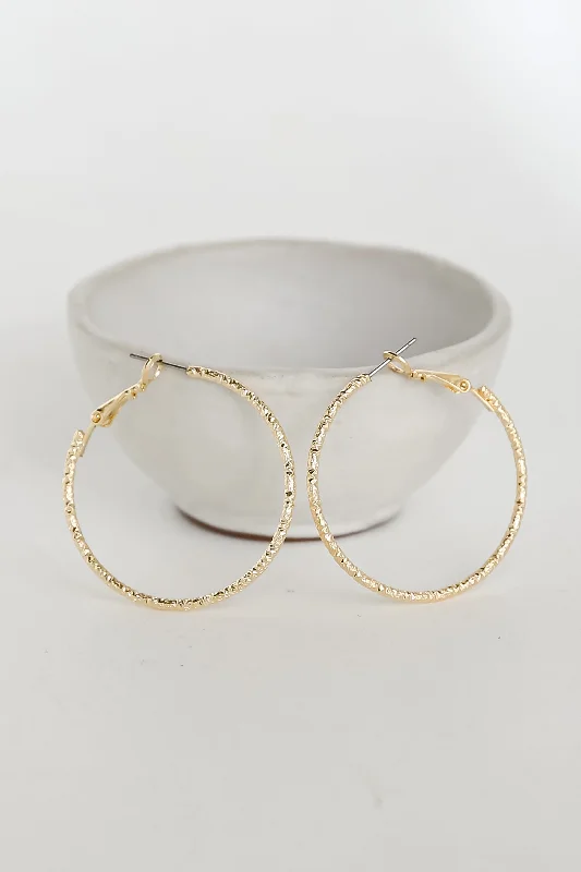 Ten-tier earrings-Aubree Gold Textured Hoop Earrings