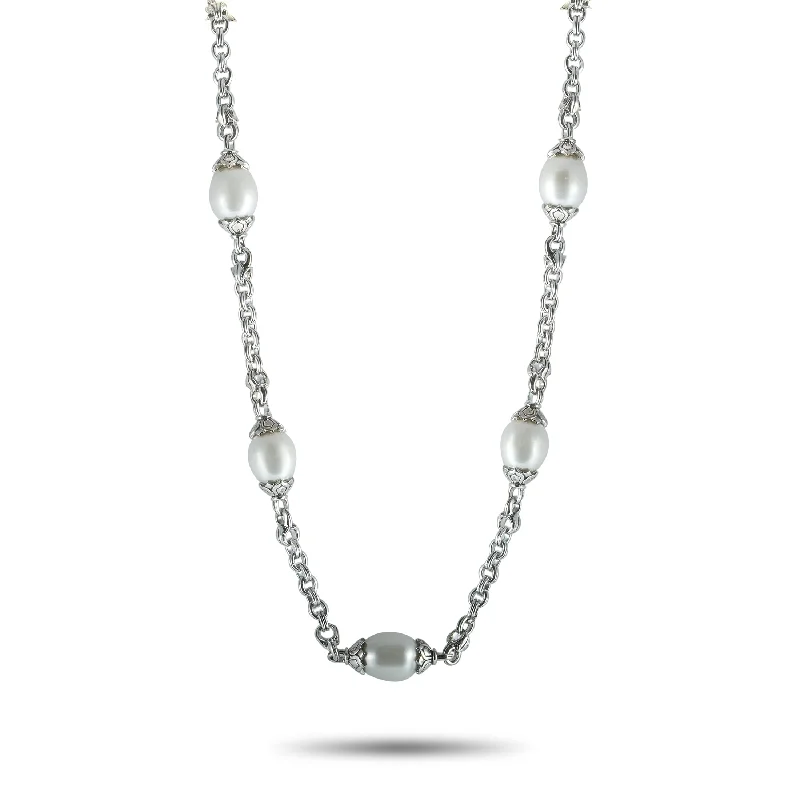 Topaz necklaces-Scott Kay Sterling Silver and Pearl Chain Necklace