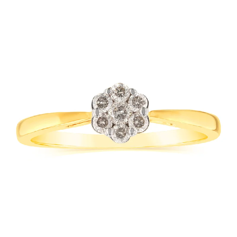 Fold knot rings-9ct Yellow Gold 1/5 Carat Diamond Flower Shaped Ring