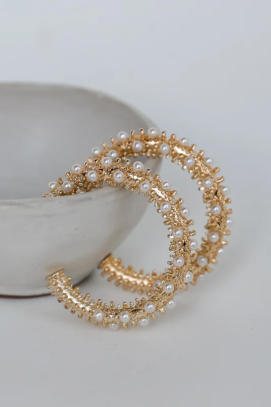 Topaz earrings-Quinn Gold Pearl Hoop Earrings