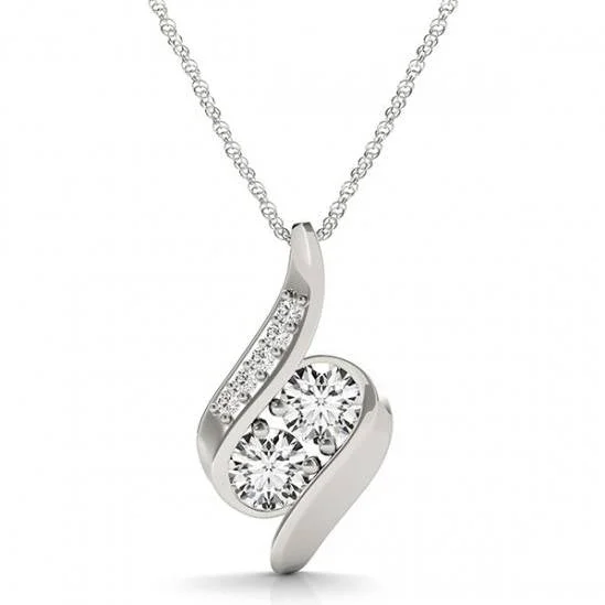 Bead-twisted necklaces-1ct Forever Us Two Stone Natural Diamond Pendant Necklace 18" 10K White Gold