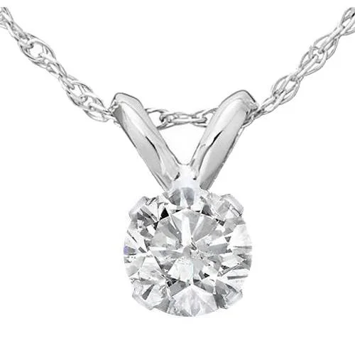 Thread choker necklaces-1/2ct Solitaire Diamond Pendant Necklace 14K White Gold