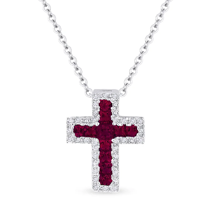 Tight choker necklaces-0.28Ct Ruby 16"pendant Necklace In 18K White Gold