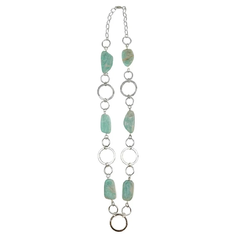 Shiny gold necklaces-Women's Amazonite Necklace And Earring Ensemble Set In Silver