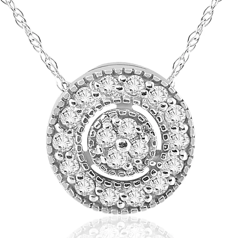 Shiny name necklaces-1/4 ct Diamond Pave Halo Pendant 14K White Gold Womens Disc Necklace