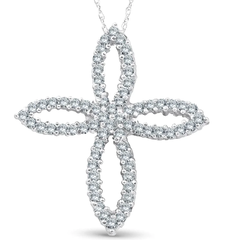 Raw woven necklaces-1ct 14K White Gold Fancy Diamond Cross Necklace