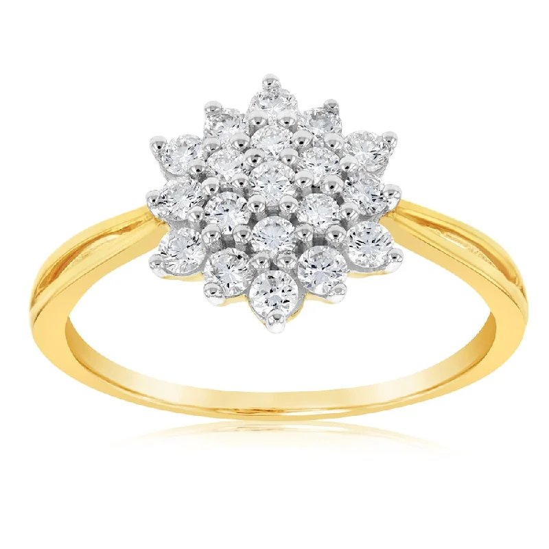 Round gem rings-Luminesce Lab Grown Diamond 1/2 Carat Cluster Dress Ring in 9ct Yellow Gold