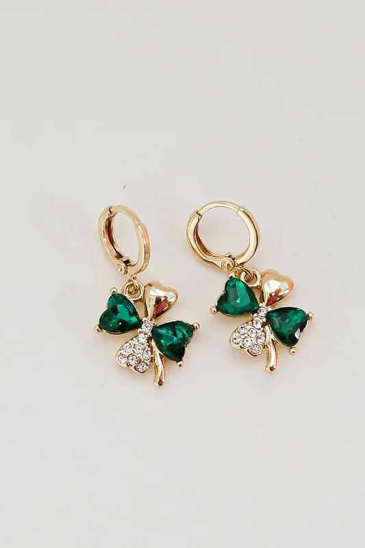 Layered metal earrings-FINAL SALE - Clara Gold Four Leaf Clover Drop Earrings