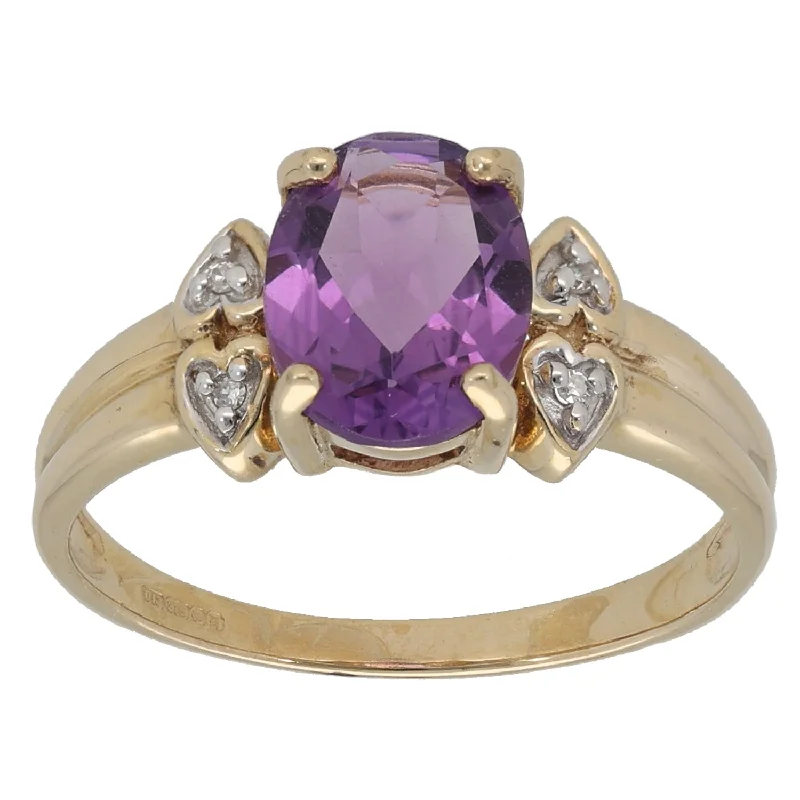 Fluid art rings-9ct Gold Amethyst & 0.02ct Diamond Dress/Cocktail Ring Size N