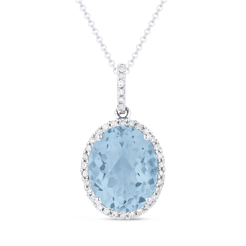 Bear charm necklaces-3.06Ct Blue Topaz 16"pendant Necklace In 14K White Gold