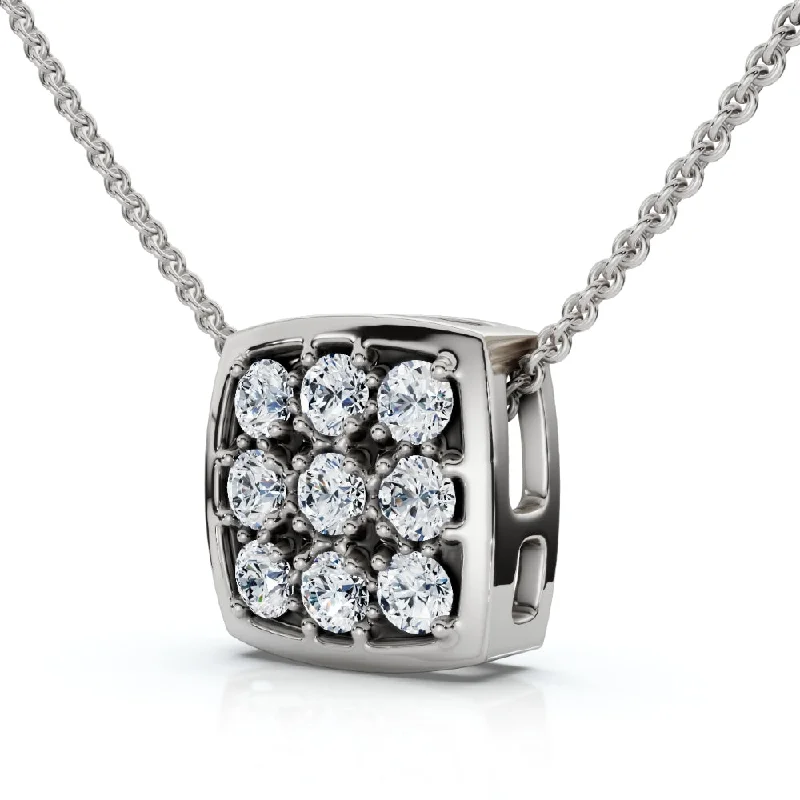 Little gem necklaces-1/5ct Pave Diamond Cluster Pendant 14K White Gold