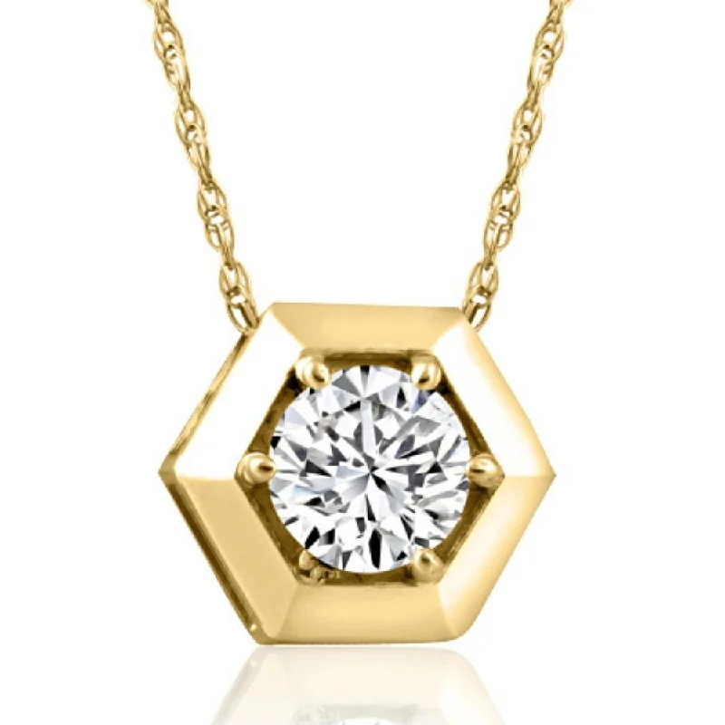 Celestial sign necklaces-14k Yellow Gold 1/2ct Lab Grown Diamond Solitaire Geometric Pendant Necklace