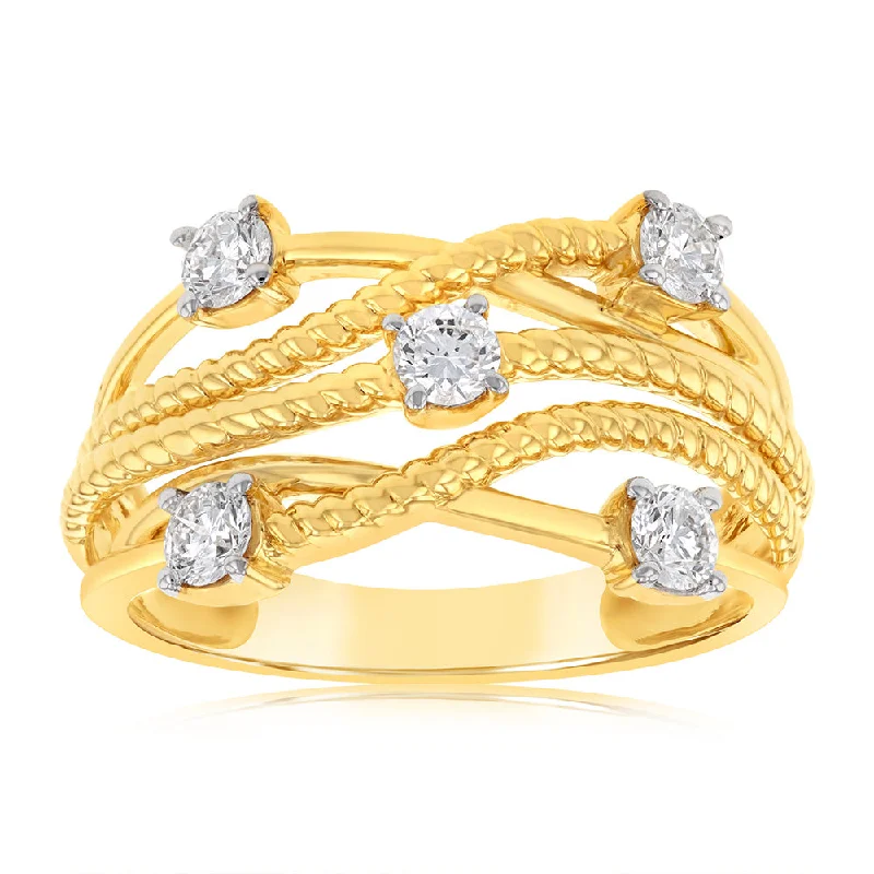 Pure form rings-9ct Yellow Gold 1/2 Carat Lab Grown Diamond Rope Effect Dress Ring