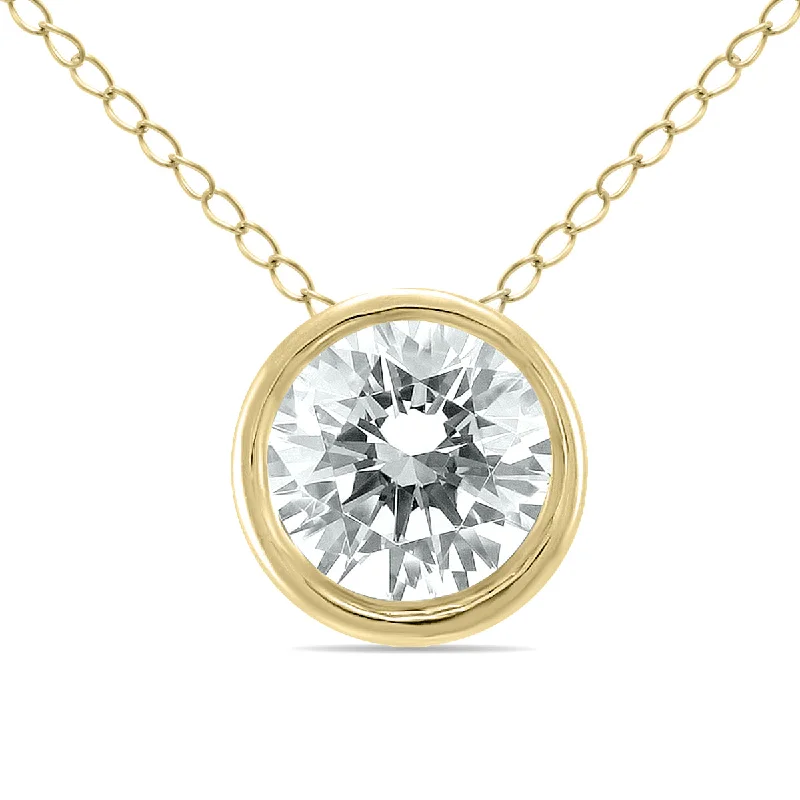 Broad bib necklaces-1/3 Carat Diamond Bezel Pendant In 14K Yellow Gold