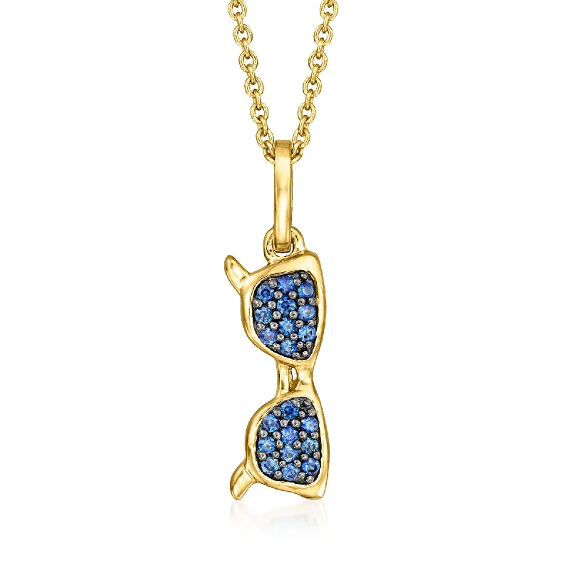 Bead strand necklaces-Ross-Simons Sapphire Sunglasses Pendant Necklace in 18kt Gold Over Sterling