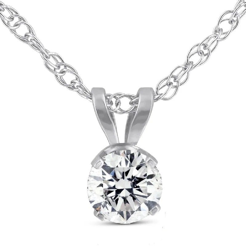 Sapphire drop necklaces-1/5ct Round Diamond Solitaire Pendant Necklace 14K White Gold