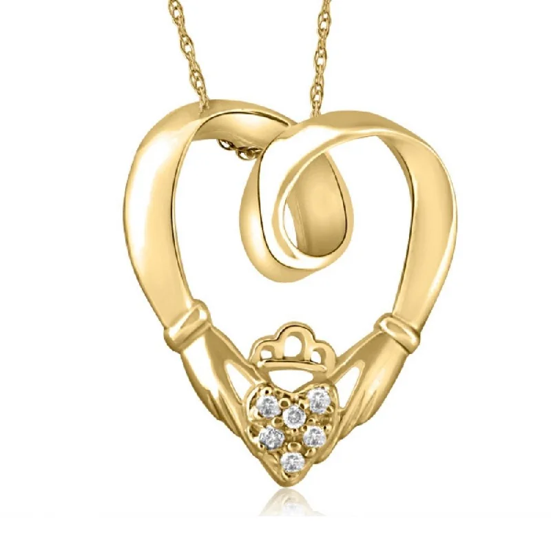 Strong clasp necklaces-Claddagh Diamond Pendant 14K Yellow Gold