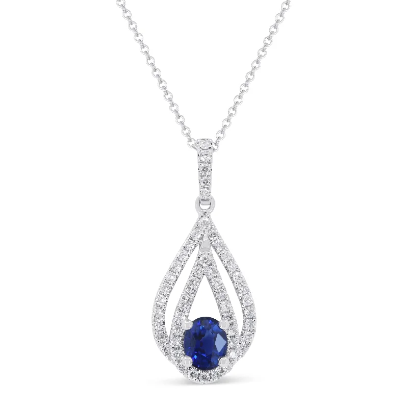 Drifting stone necklaces-0.48Ct Sapphire 16"pendant Necklace In 14K White Gold