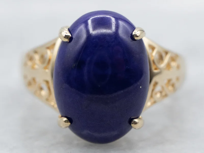 Peace eye rings-Gold Filigree Lapis Solitaire Ring