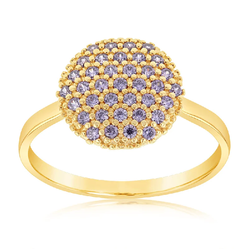 Round shape rings-9ct Yellow Gold Purple Cubic Zirconia 10mm Round Pavee Ring