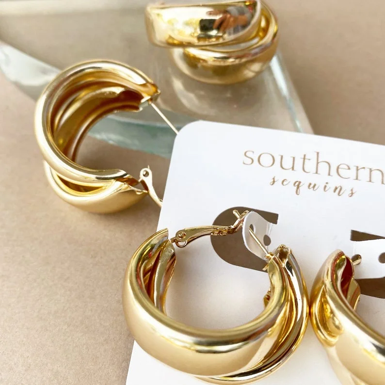 Thin threader earrings-Twisted Chunky Gold “Aubree” Hoops