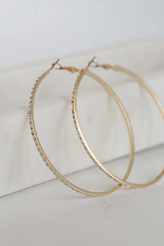 Wide hoop earrings-Emery Gold Rhinestone Hoop Earrings