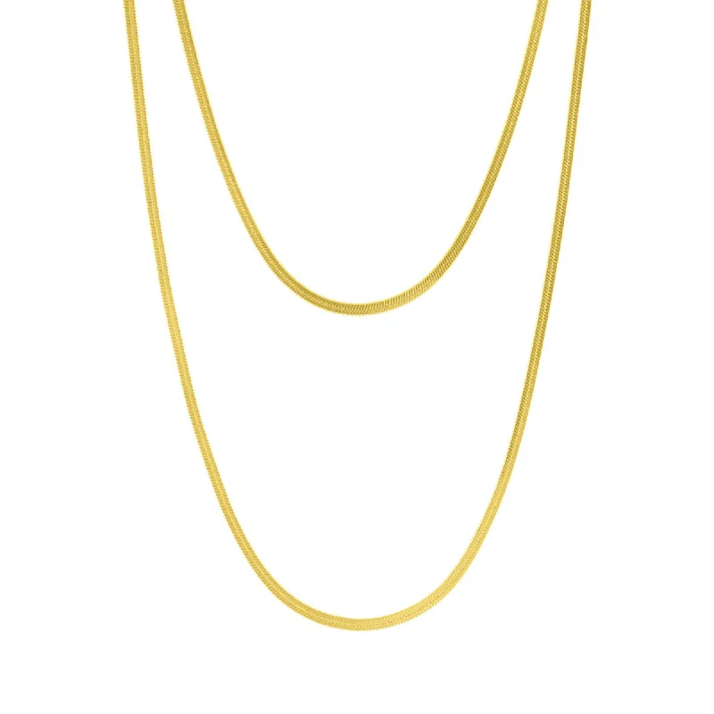 Vivid druzy necklaces-Tarnish Resistant 14k Gold Plated Double Herringbone Chain Necklace