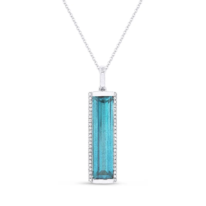 Raw woven necklaces-4.31Ct Blue Topaz 16"pendant Necklace In 14K White Gold