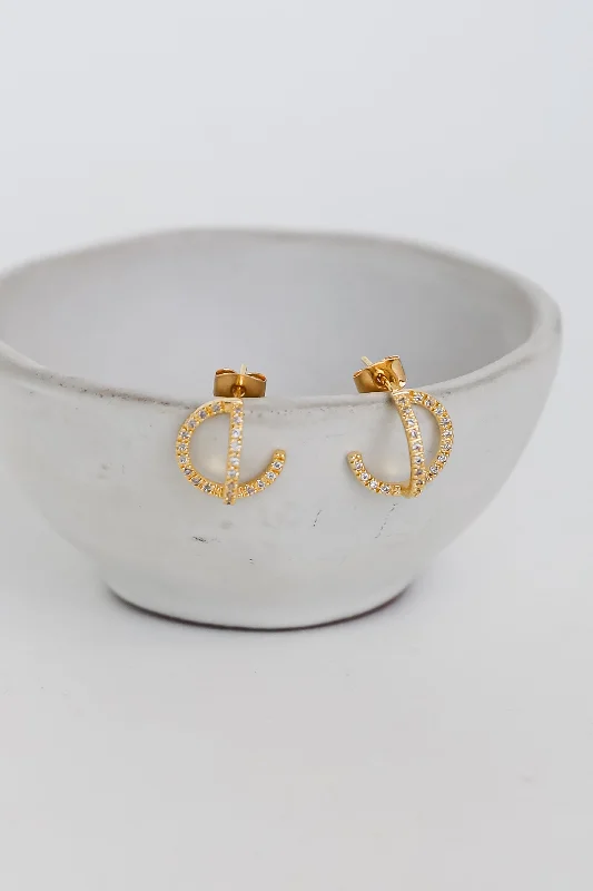 Slim wing earrings-Natalie Gold Rhinestone Mini Hoop Earrings