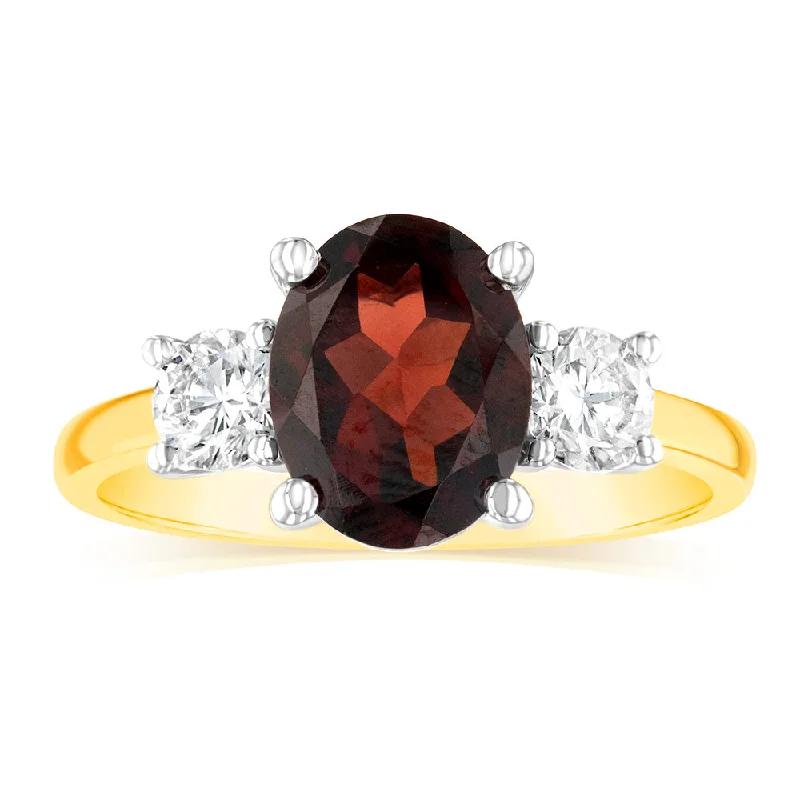 Round shape rings-Luminesce Lab Grown 9ct Yellow Gold 0.40 Carat Diamond 2.4ct Garnet Ring