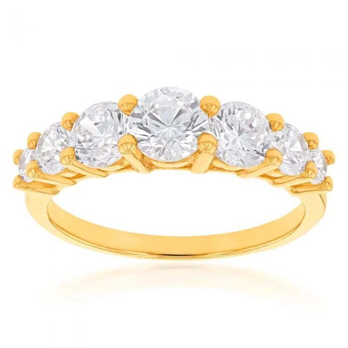 Round gem rings-9ct Yellow Gold Cubic Zirconia Graduated 7 Stone Ring