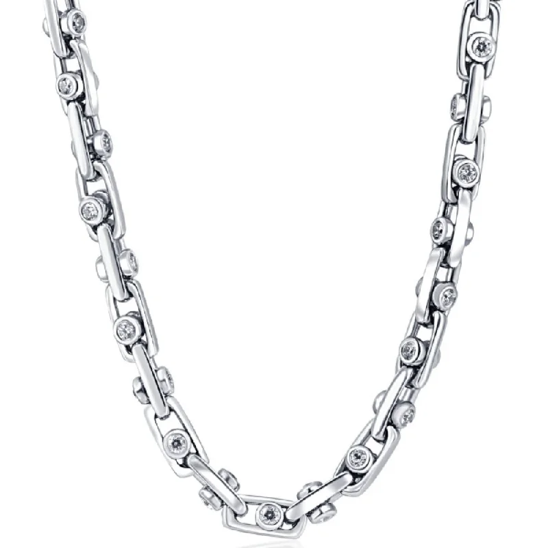 Bright crystal necklaces-Men's 14k Gold (155gram) or Platinum (291gram) 7.5mm Diamond Chain Necklace 24"