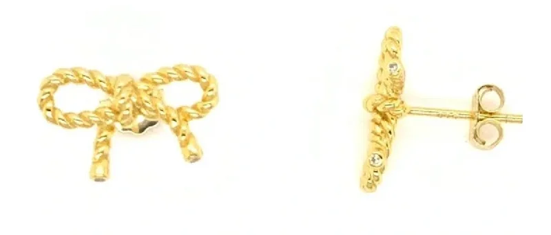 Wide tier earrings-Adalaine Mini Rope Chain Bow Stud Earrings