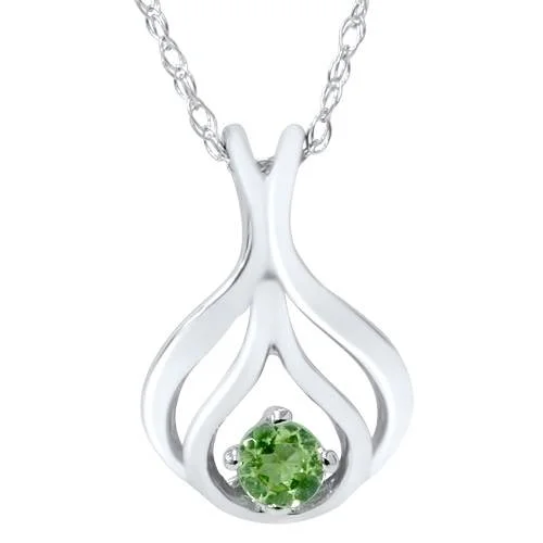 Fluid design necklaces-Solitaire Peridot Pendant 10K White Gold