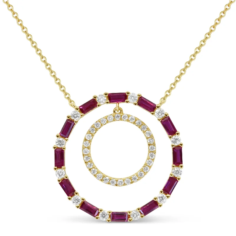 Flat gem necklaces-0.77Ct Ruby Necklace In 14K Yellow Gold