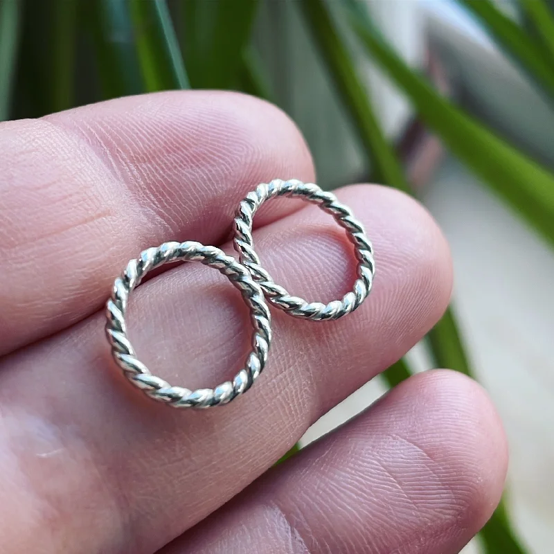 Thin threader earrings-Sterling Silver Circle Twist Posts